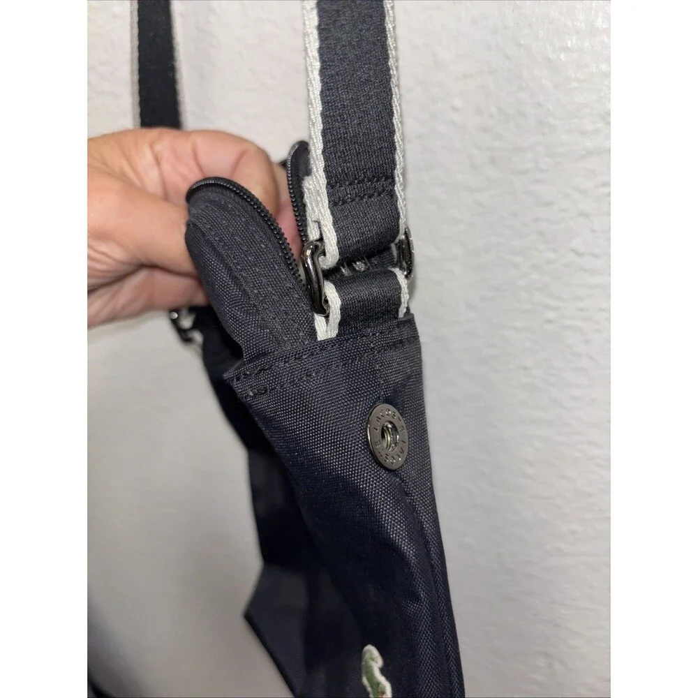 Lacoste Black Crossbody Bag Small Shoulder Bag Adjustable Strap Nylon Logo Snaps